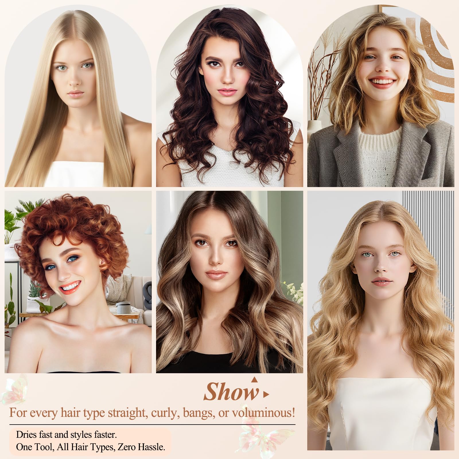 AFDD round brush enables curl and straight styles with volume throughout.