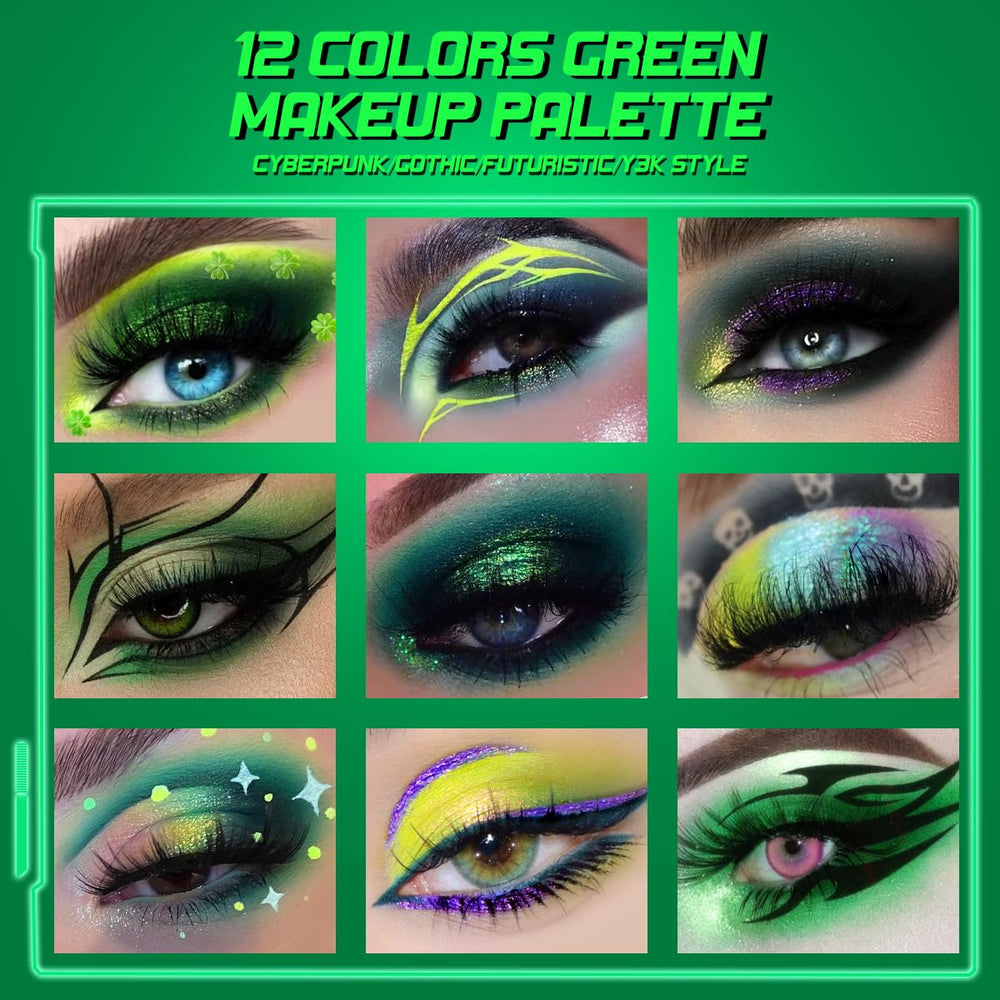 Afflano maquillaje festivo verde multicromático para cosplay o fiesta.