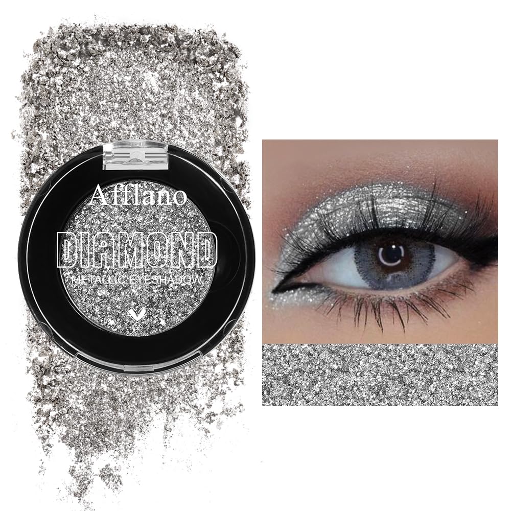 Afflano Silver Glitter Eyeshadow palette with bold, radiant gray-silver tones for dramatic looks