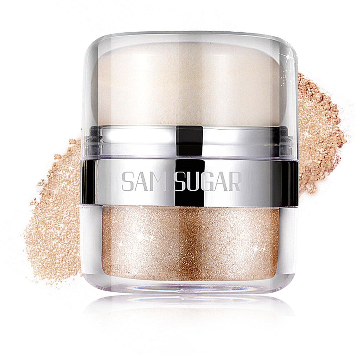 afmicat body shimmer powder compact on skin creates a radiant everyday glow