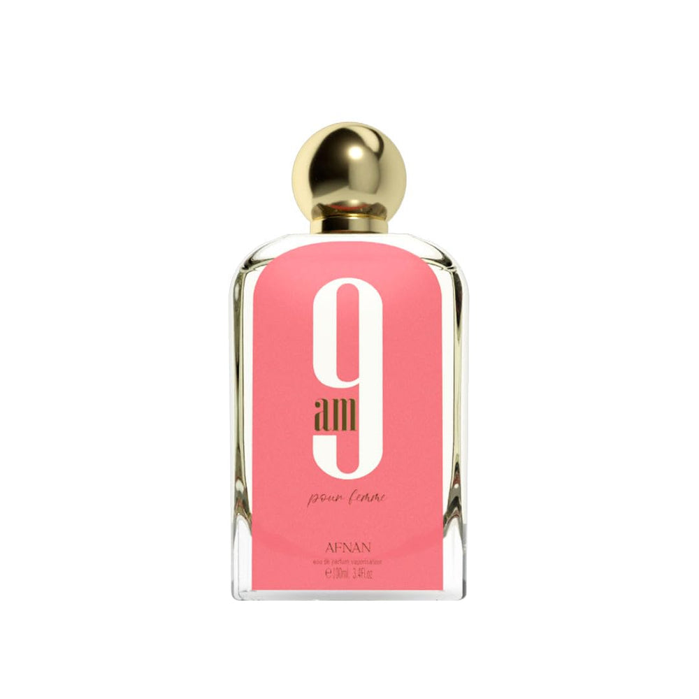 Afnan 9 AM Pour Femme bottle front view for everyday style.