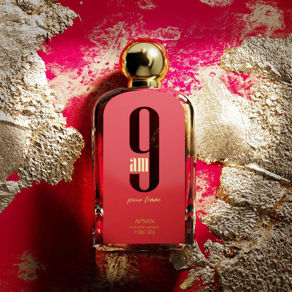 Afnan 9 AM Pour Femme night-to-day transition image suggests adaptable sophistication.