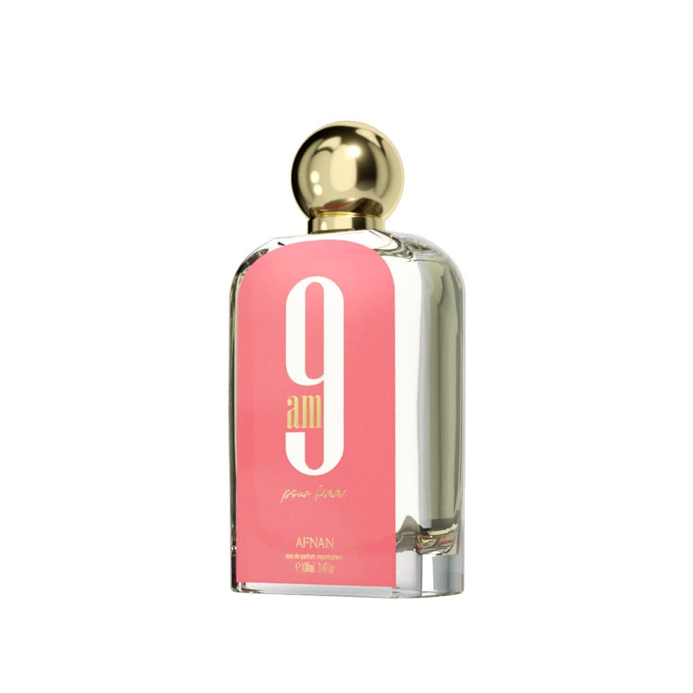 Afnan 9 AM Pour Femme top notes close-up highlighting energizing mandarin and bergamot.