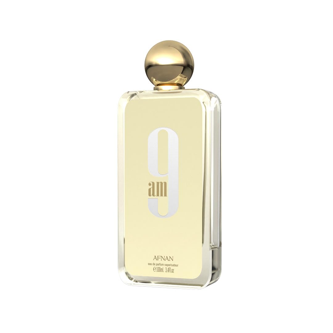 Afnan 9 AM top notes highlight mandarin and pink pepper for an uplifting opening
