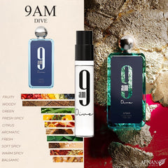 Afnan 9AM Women 2ml vial, fresh and elegant for daytime wear.