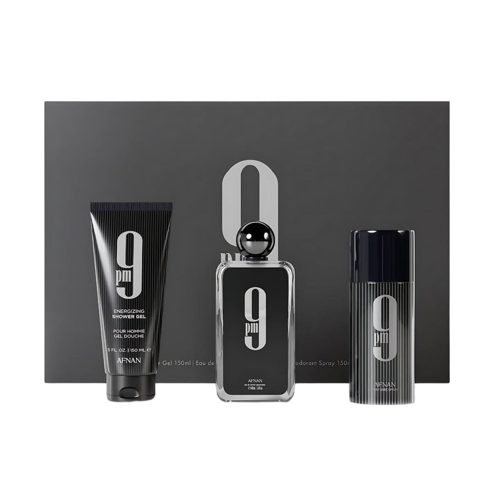 Afnan 9PM EDP bottle highlighting top notes for a vibrant first impression.