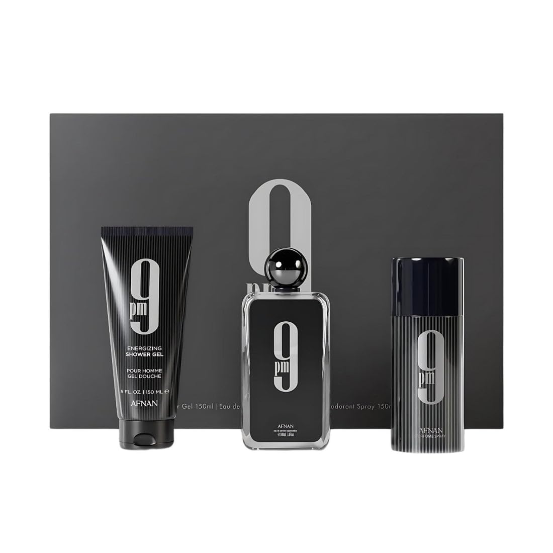 Afnan 9PM EDP bottle highlighting top notes for a vibrant first impression.