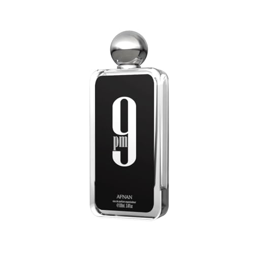 Afnan 9 PM for Men bottle top-notes bergamot close-up for a fresh opening.
