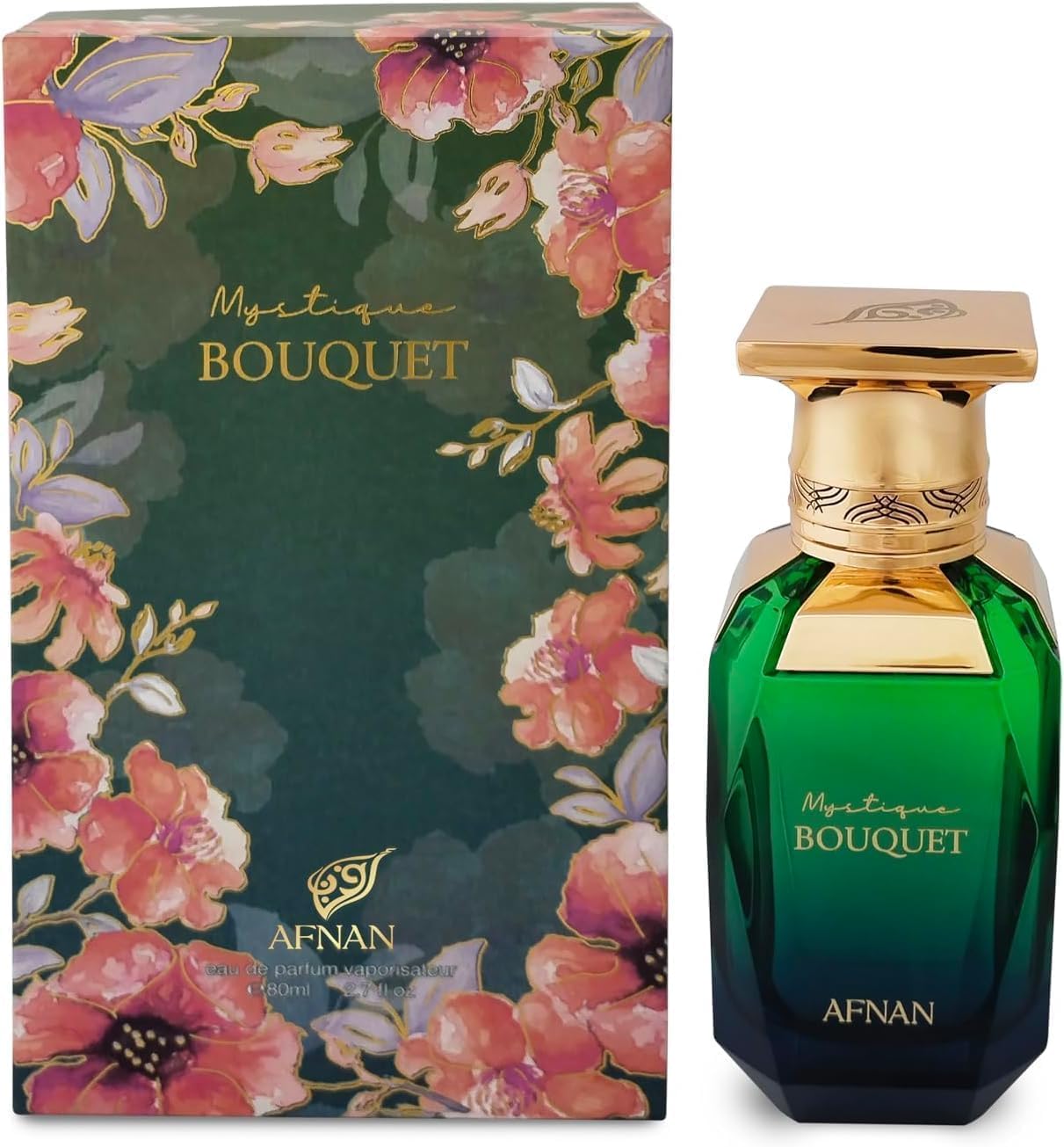 Packaging box for Afnan Mystique Bouquet EDP, gift-ready.