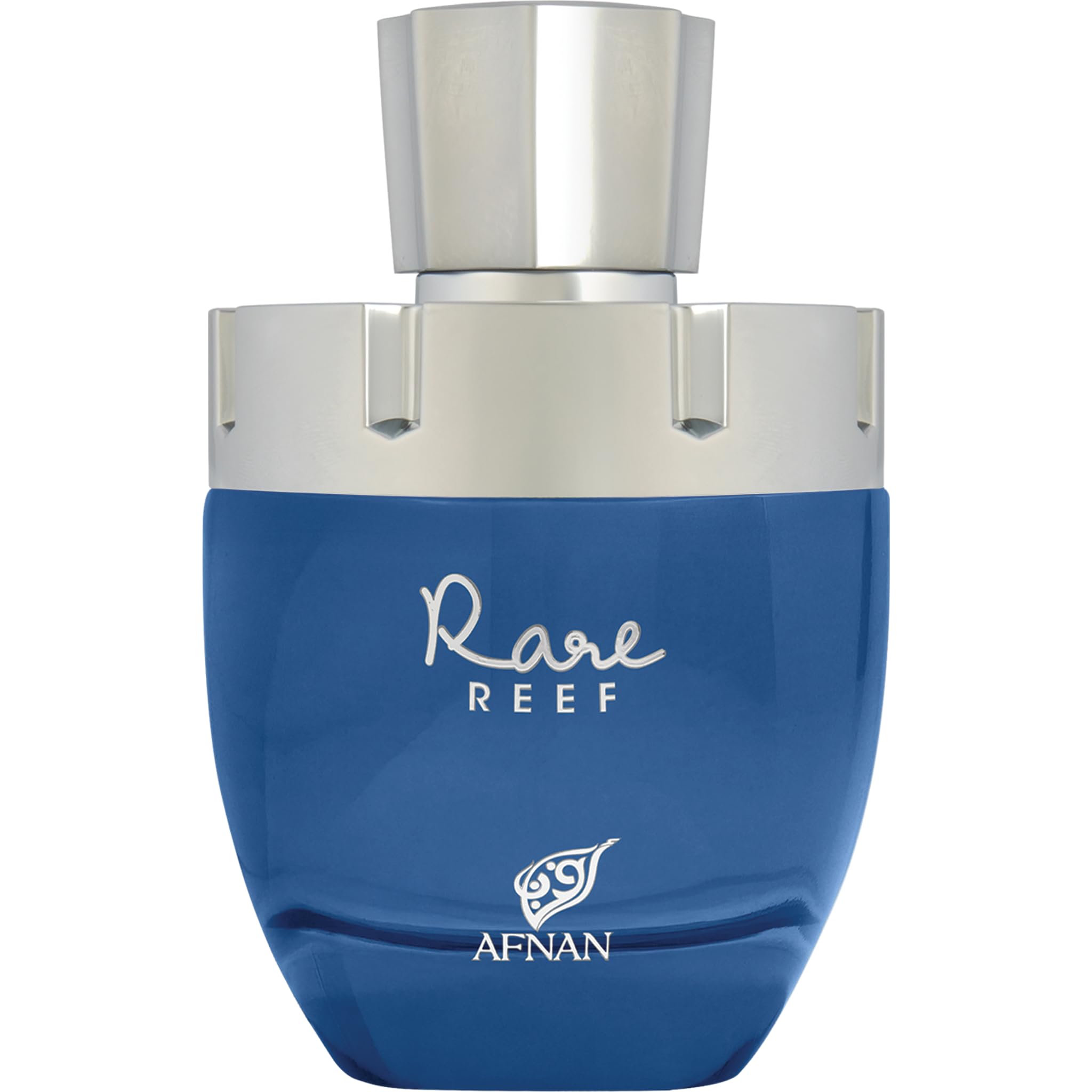 Afnan Rare Reef bottle front shows bright citrus opening for daytime wear