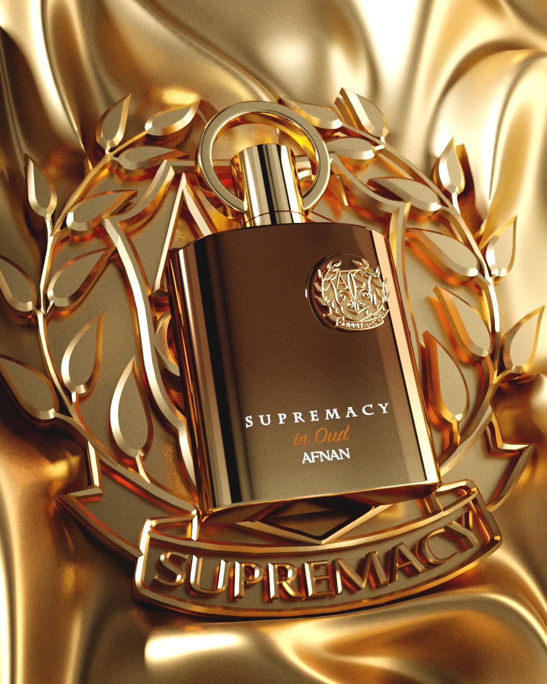 Afnan Supremacy in Oud glass reflection evokes depth and premium experience
