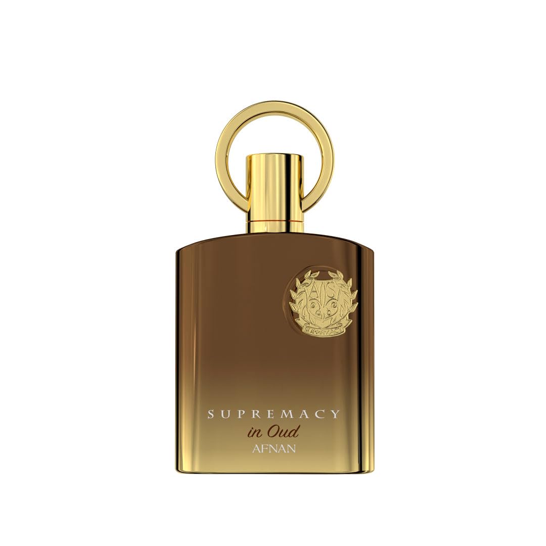 Afnan Supremacy in Oud unisex bottle shot with elegant glass and bold oud scent