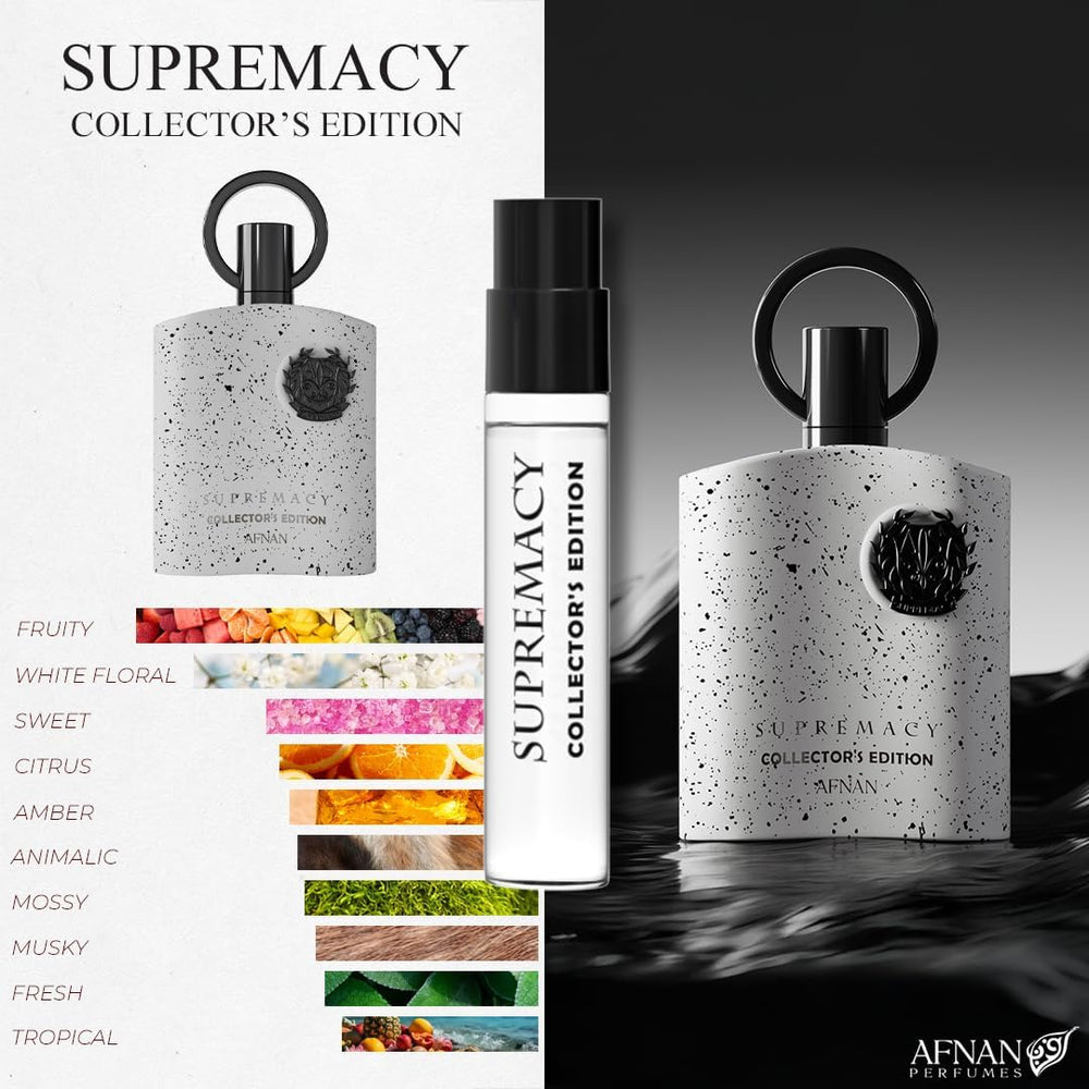 Afnan Supremacy Silver 2ml bottle, versatile evening scent for refined outings.
