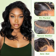 Afribye body wave 13x6 hd lace front wig baby hair detail for natural hairline.