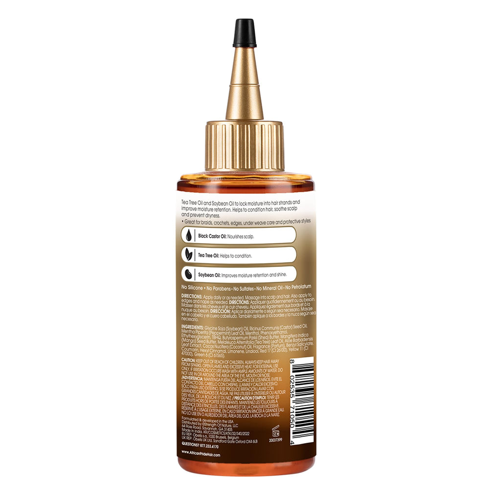 6oz packaging of African Pride Black Castor Miracle Oil ready for use.