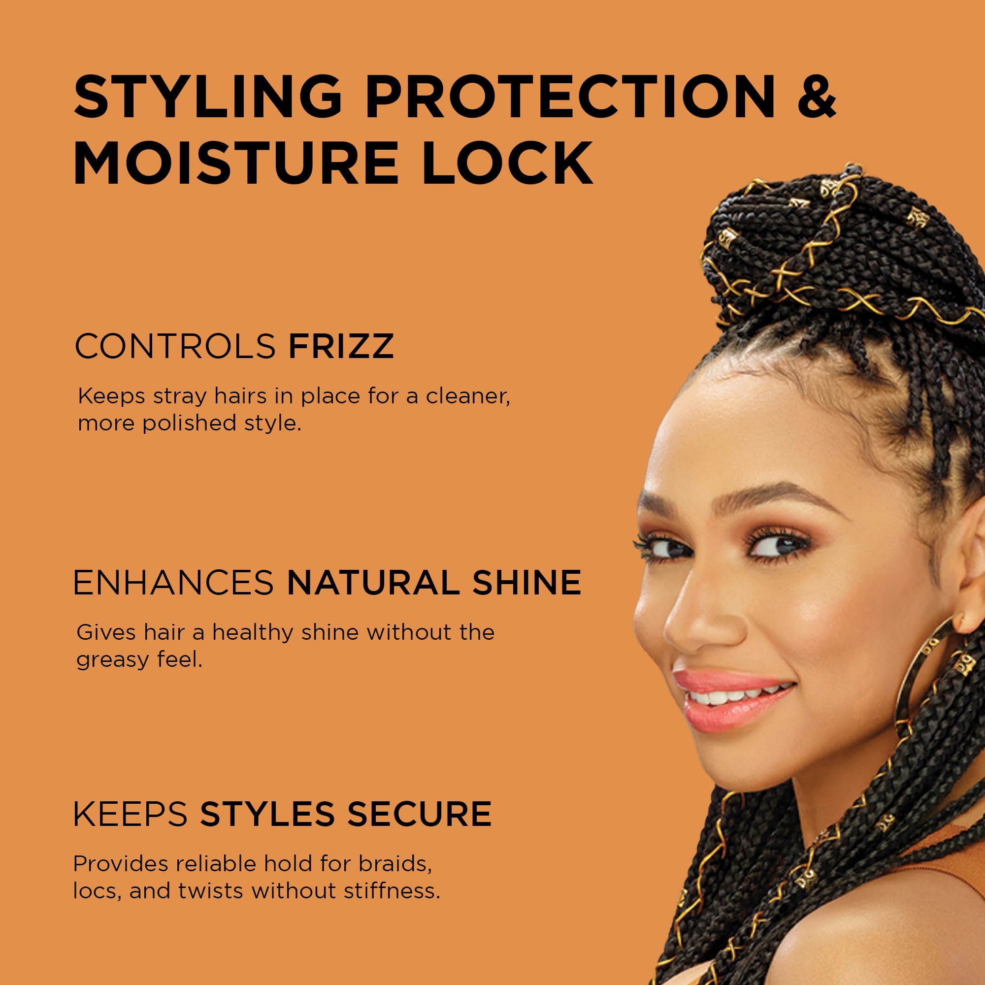 Aplicación de African Pride Black Castor Miracle en trenzas para fijar el estilo