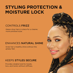 Aplicación de African Pride Black Castor Miracle en trenzas para fijar el estilo