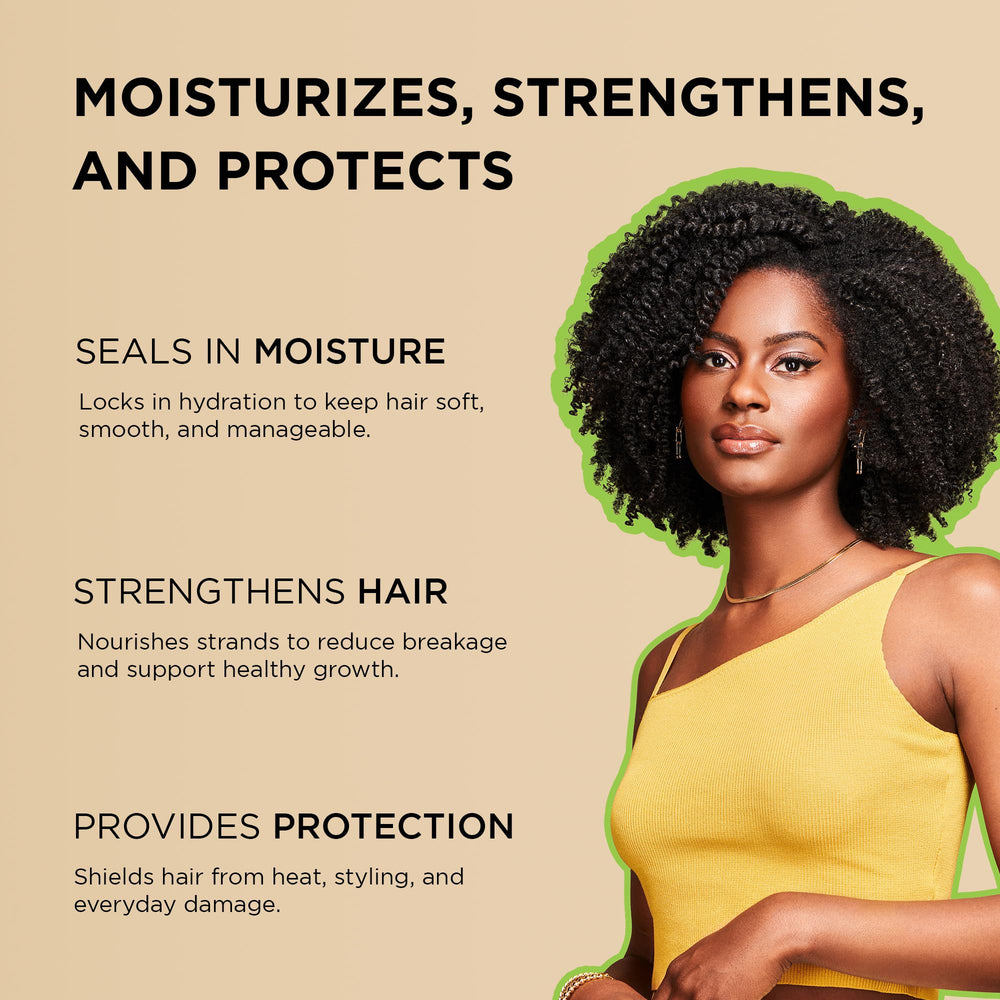 Pouring African Pride Moisture Miracle oil for easy daily moisture application