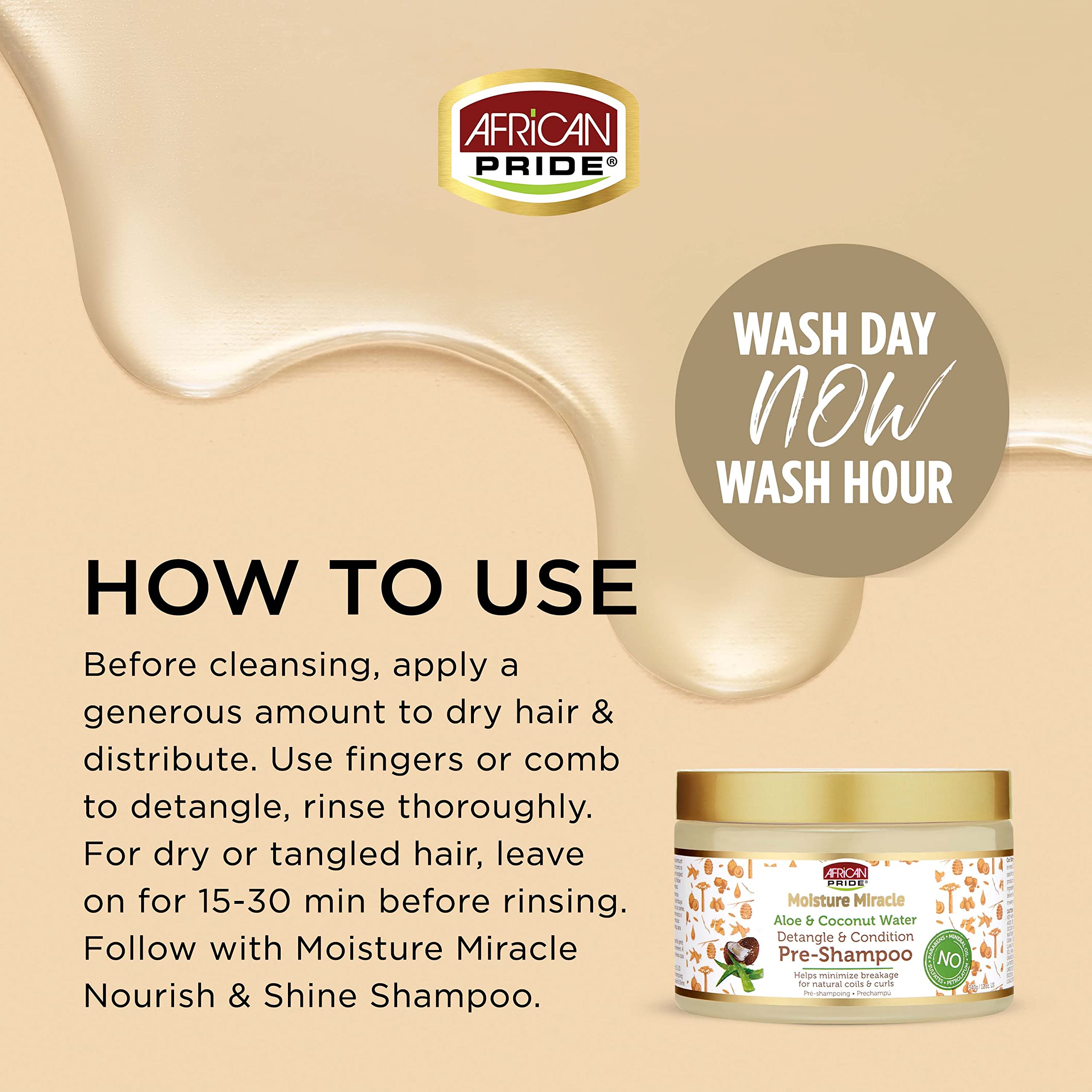 Aplicación suave de Moisture Miracle para masajear y limpiar el cabello.