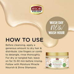 Aplicación suave de Moisture Miracle para masajear y limpiar el cabello.