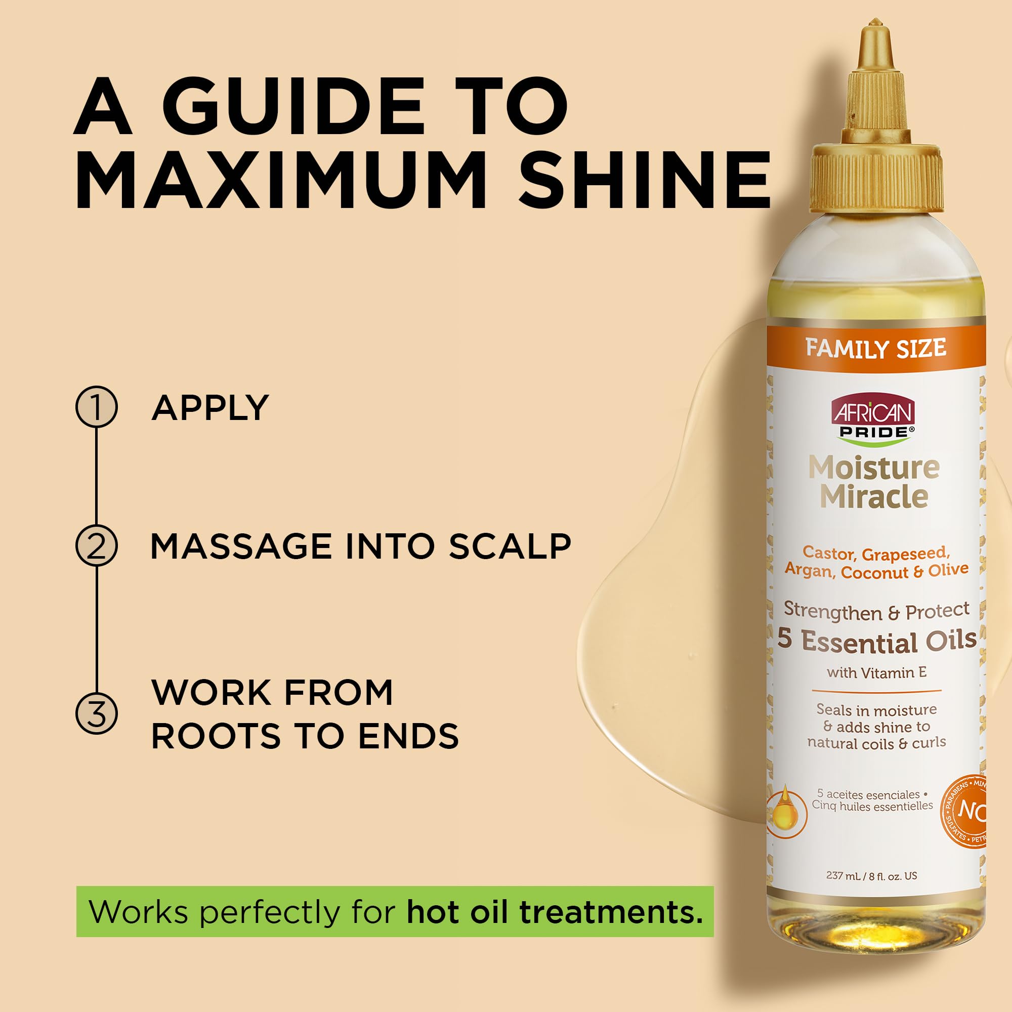 Castor oil close-up from African Pride Moisture Miracle emphasizing strength and growth