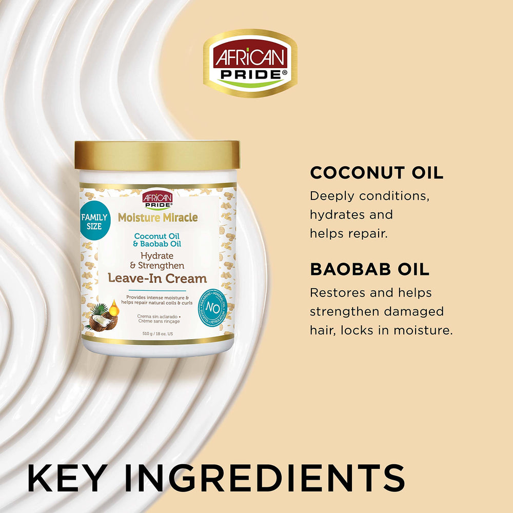 African Pride Moisture Miracle Leave-In hair section demonstrates smooth, defined curls without crunch