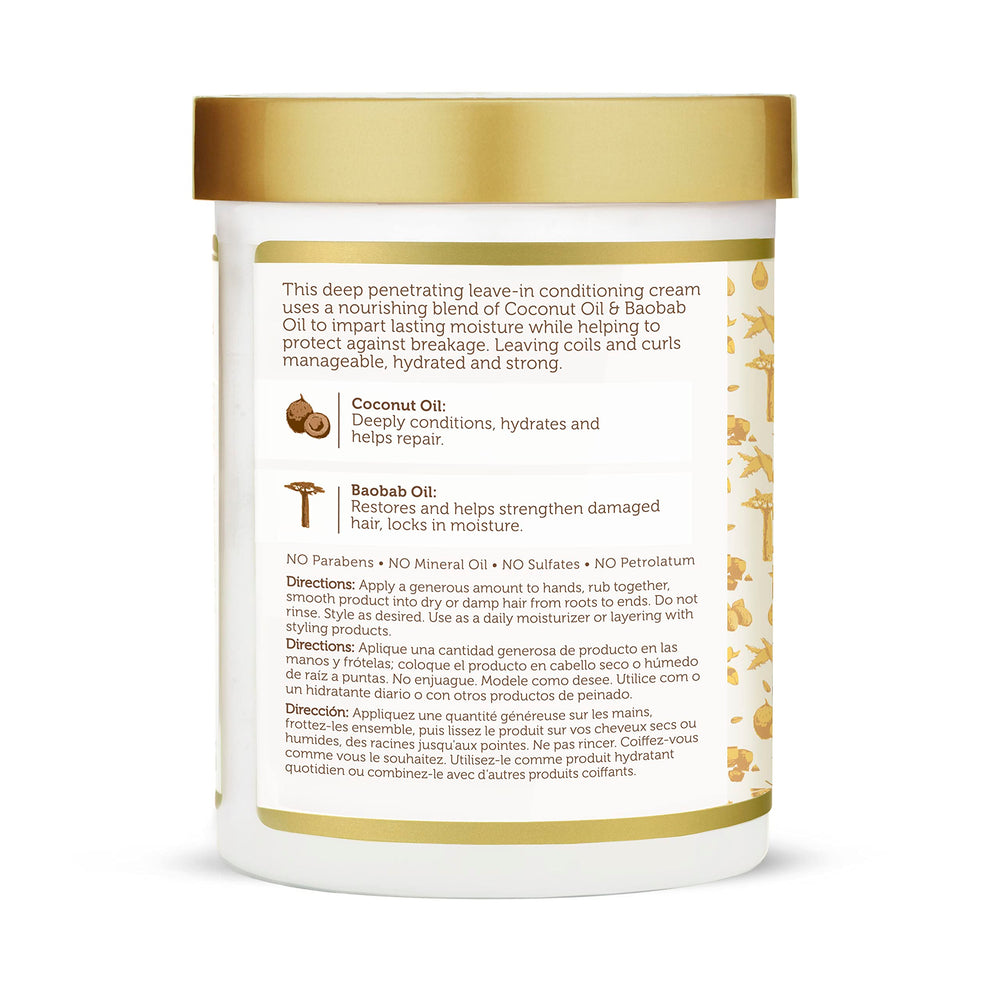 African Pride Moisture Miracle Leave-In shine-glow; delivers hydrated, healthy-looking curls