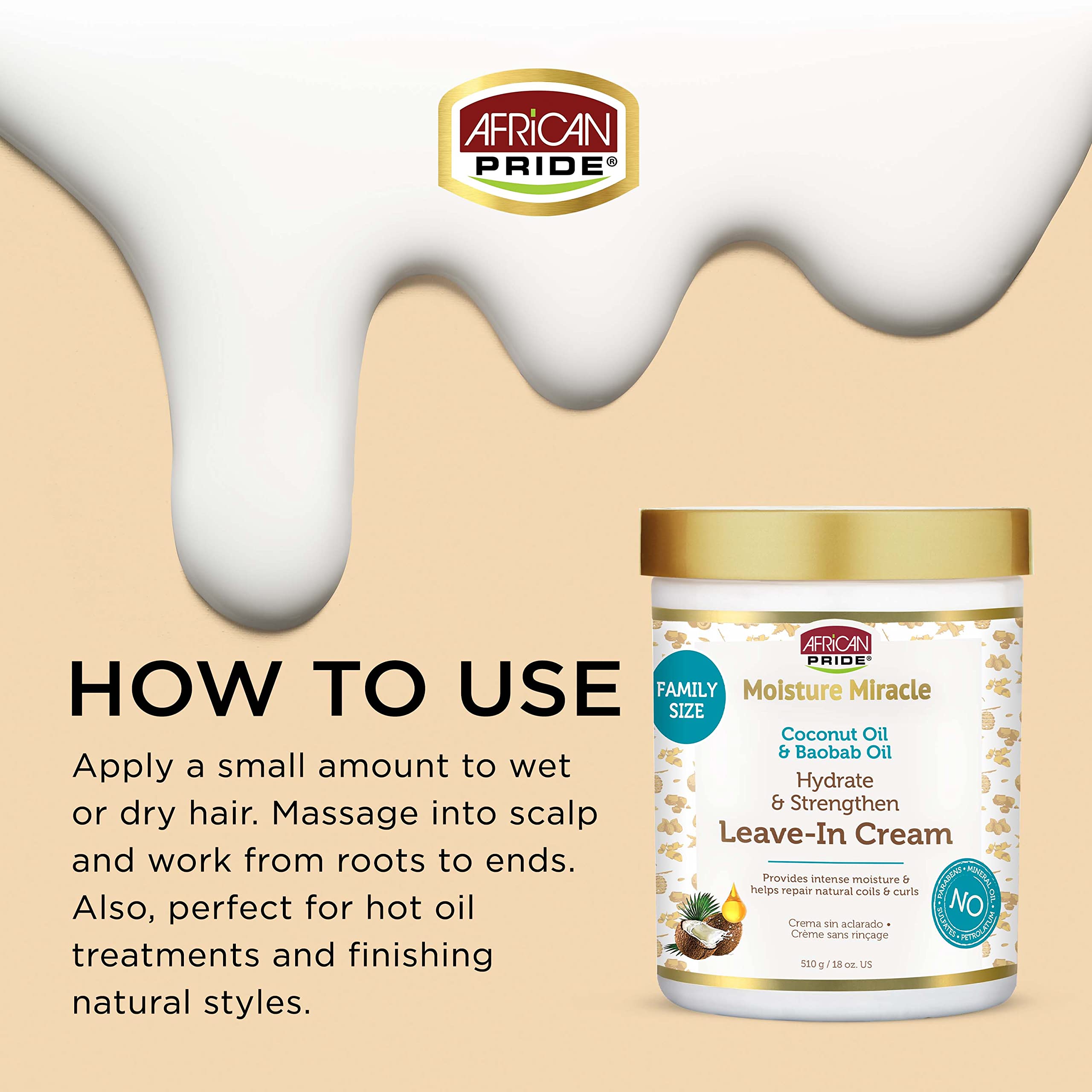 African Pride Moisture Miracle Leave-In texture close-up showing creamy consistency for detangling