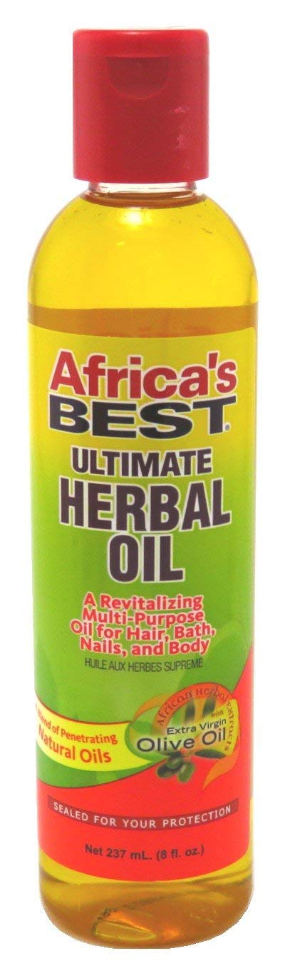 Africa's Best Aceite Herbal aplicación en pelo y piel proporciona cuidado.
