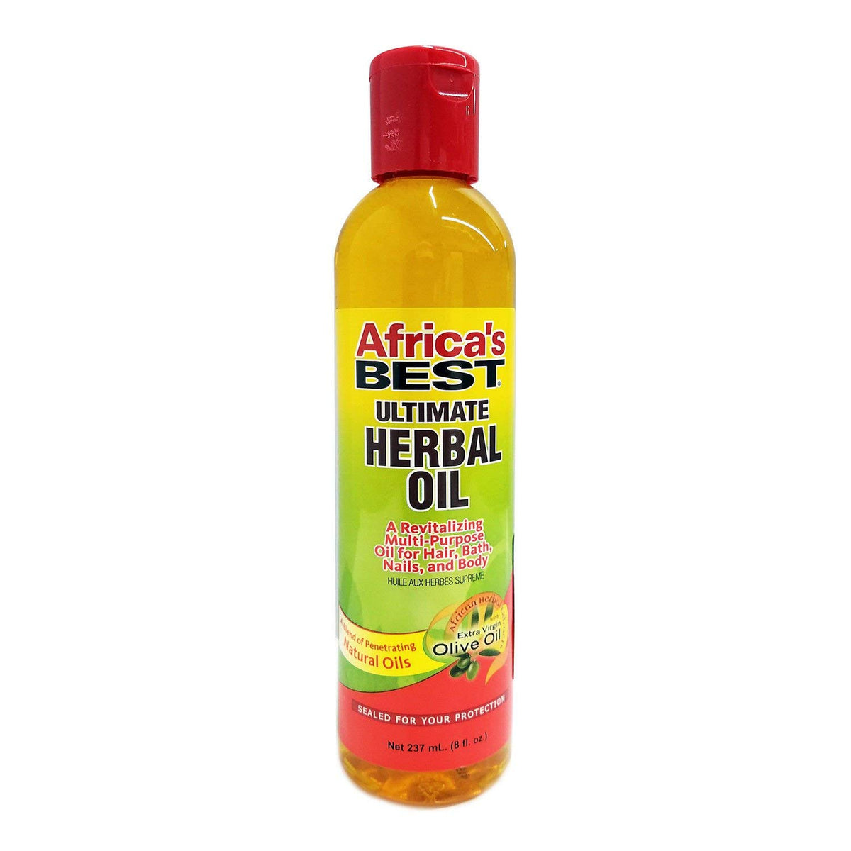 Africa's Best Aceite Herbal vertiendo botella, ideal para cabello y cuero cabelludo.