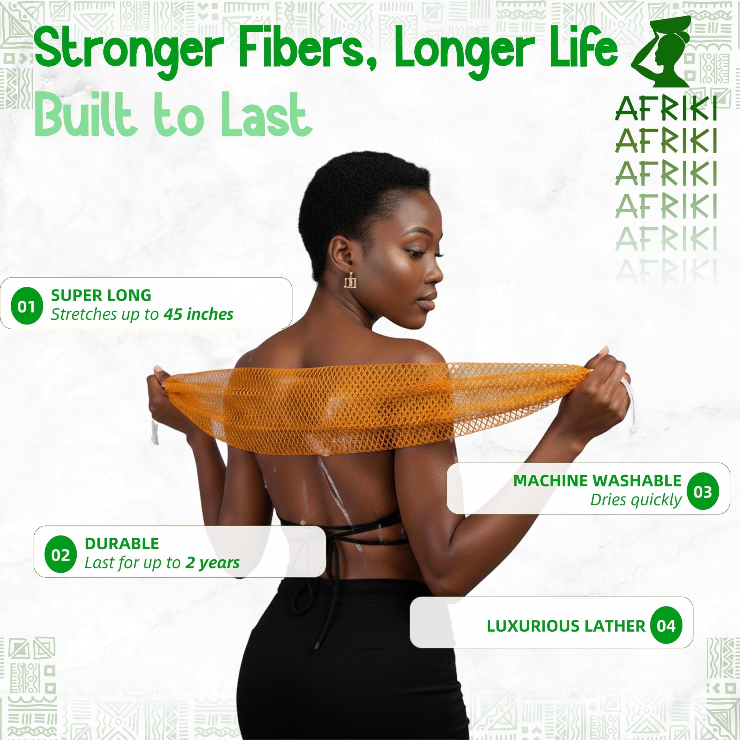 AFRIKI net sponge built from durable material withstands daily use and quick drying.