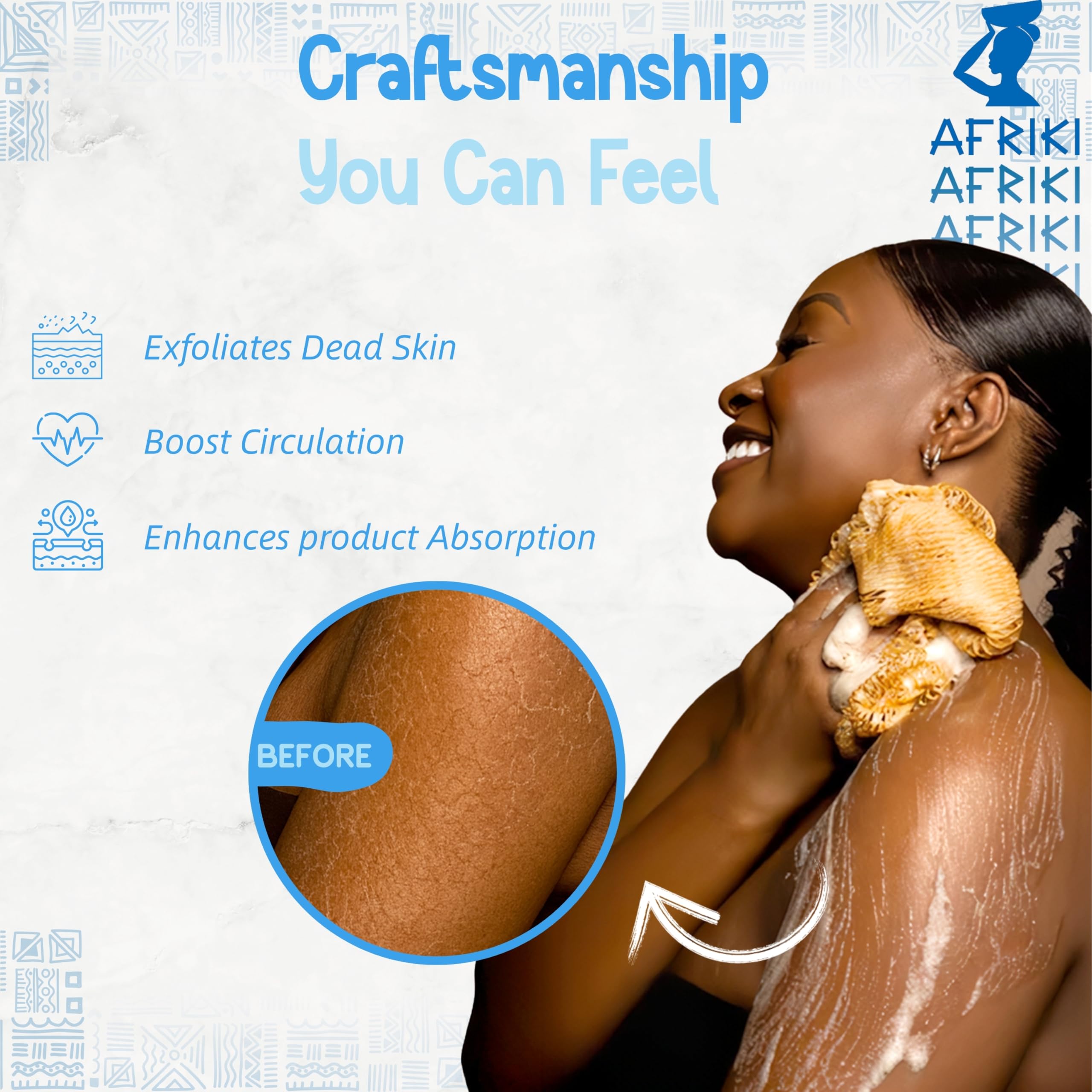 AFRIKI African Net Sponge exfoliating action demonstrates textured exfoliation