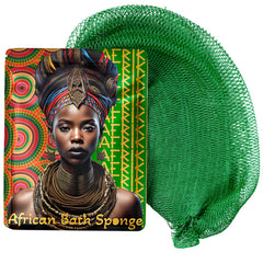AFRIKI African Net Sponge emerald green texture for gentle exfoliation during showers.