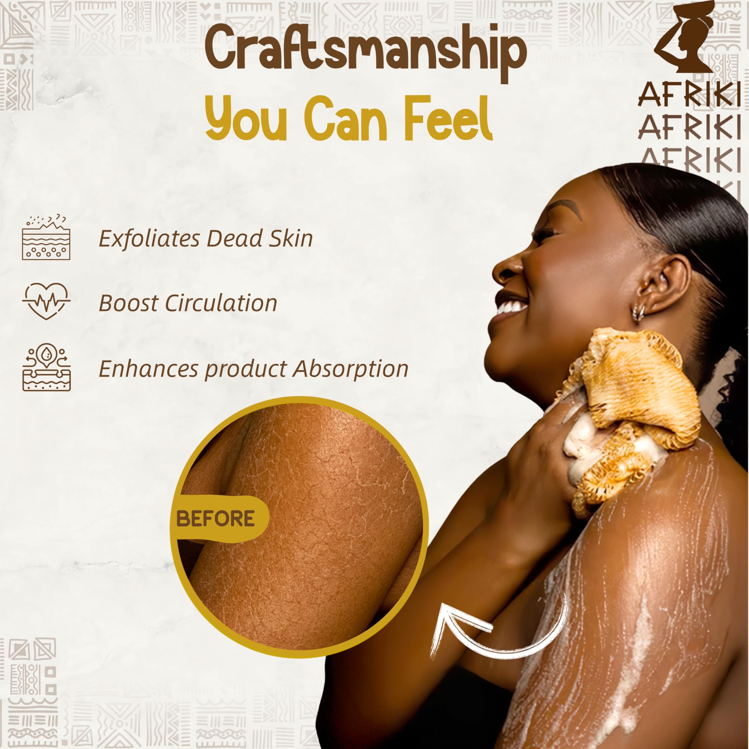 AFRIKI net sponge in shower illustrating daily cleansing routine