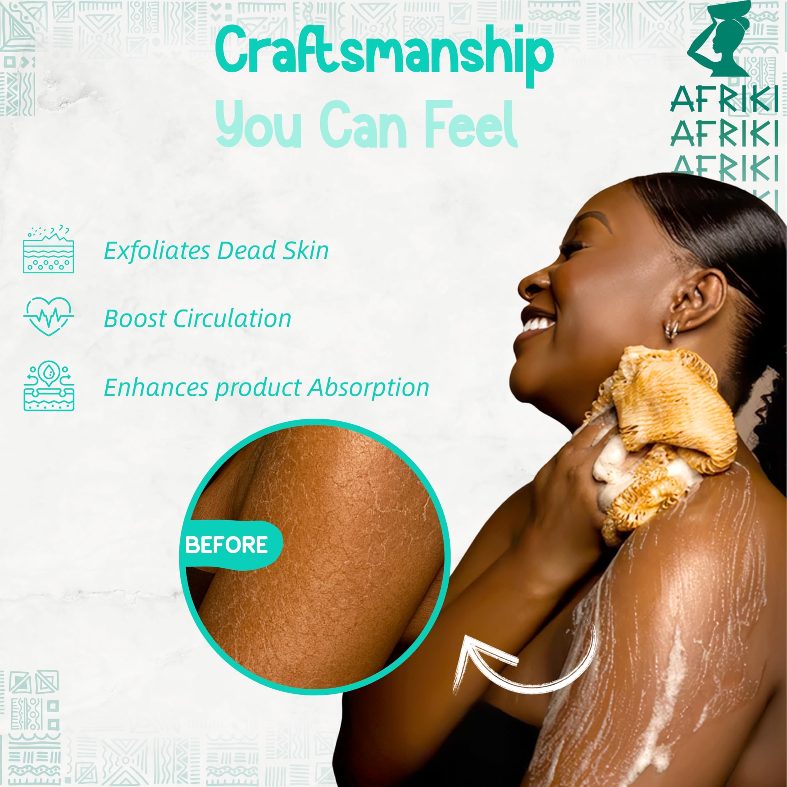 afriki exfoliacion corporal: detalle de la red africana para piel sensible.