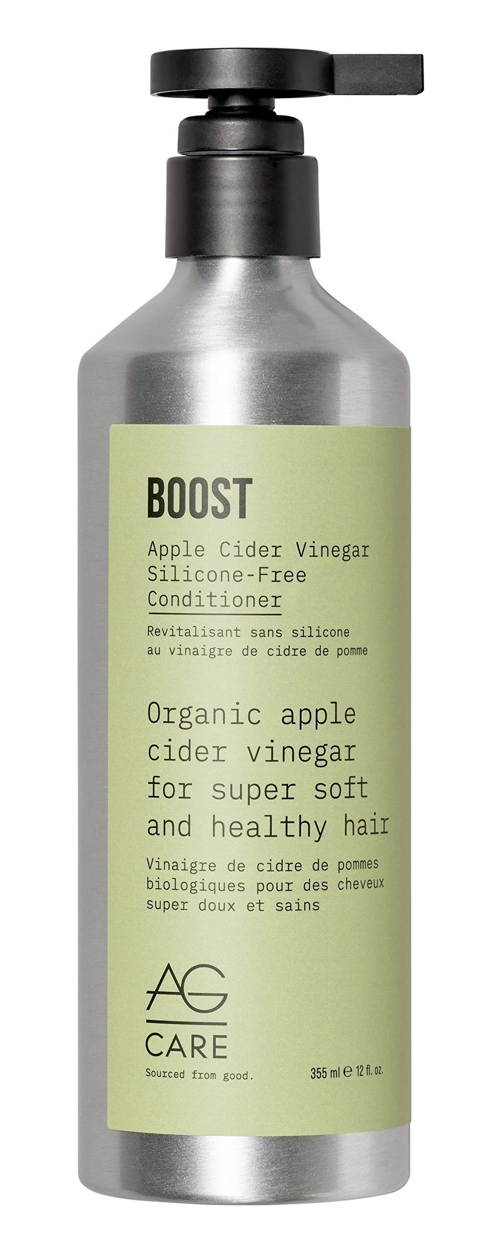 AG Care Boost Apple Cider Vinegar Conditioner bottle with pump for easy application