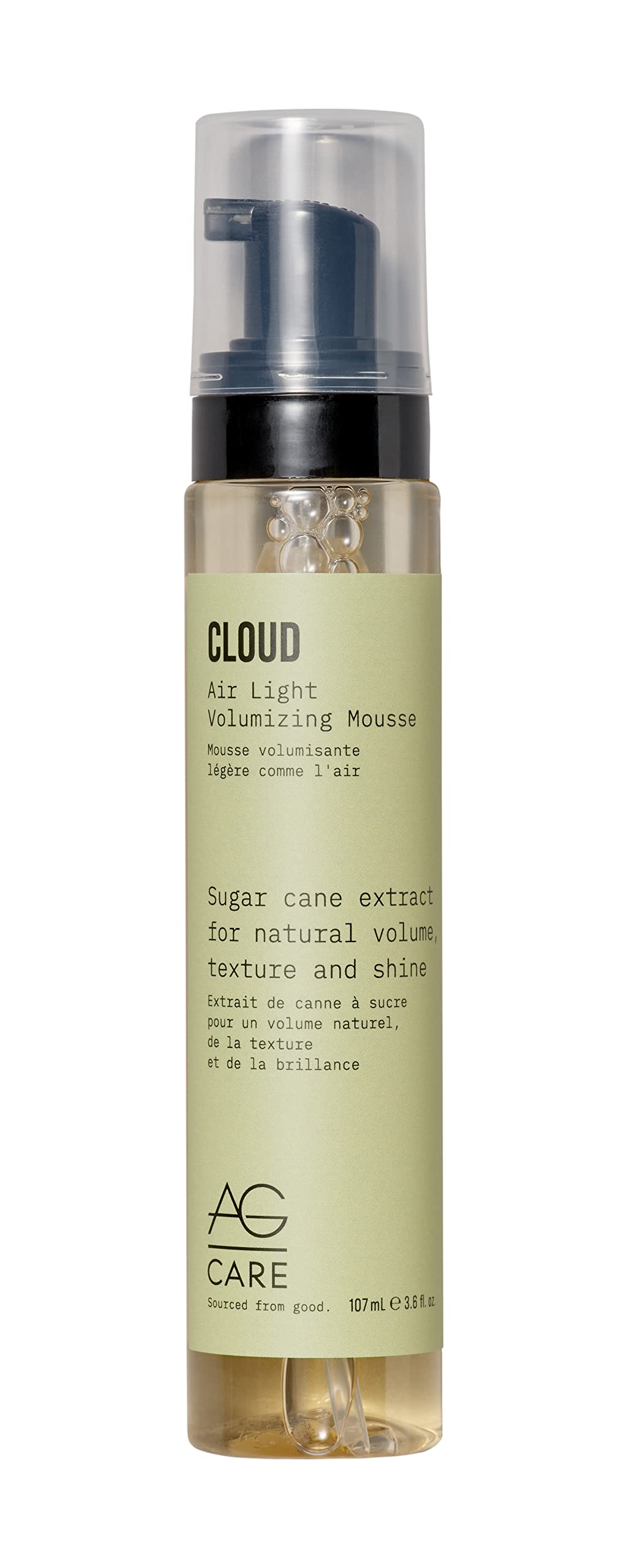 AG Care Cloud Air Light Mousse bottle on display showing volume boost for hair
