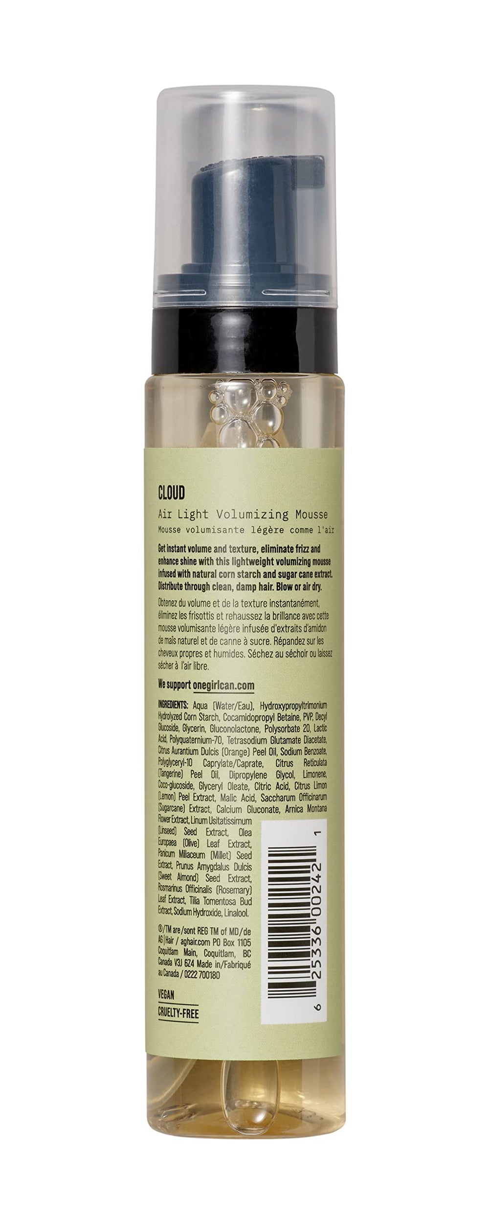Close-up of AG Care Cloud mousse texture highlighting a lightweight, residue-free formula