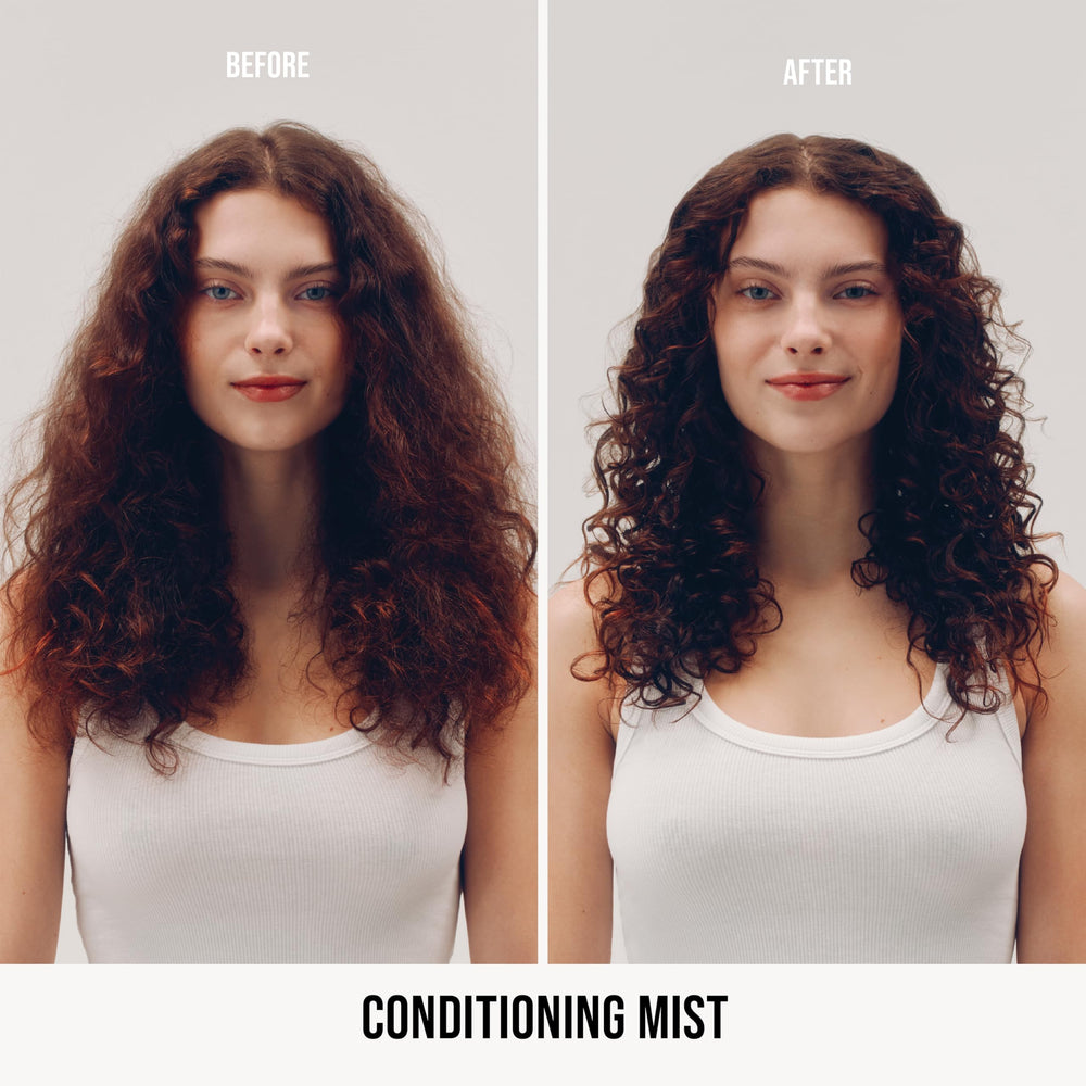 Hair after use shows soft, shiny, bouncy texture.