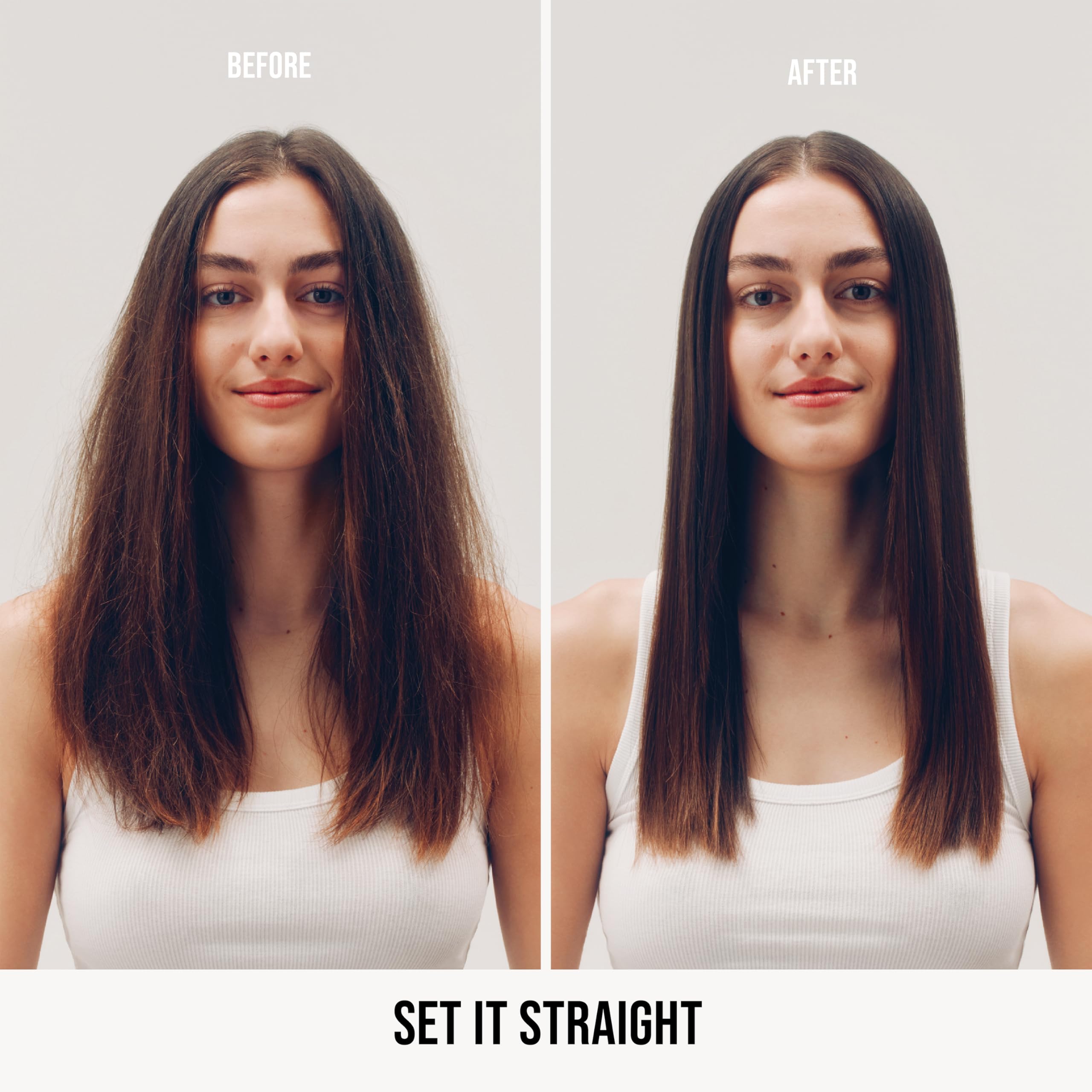 Plancha suave sobre cabello con AG Care para un alisado estable.