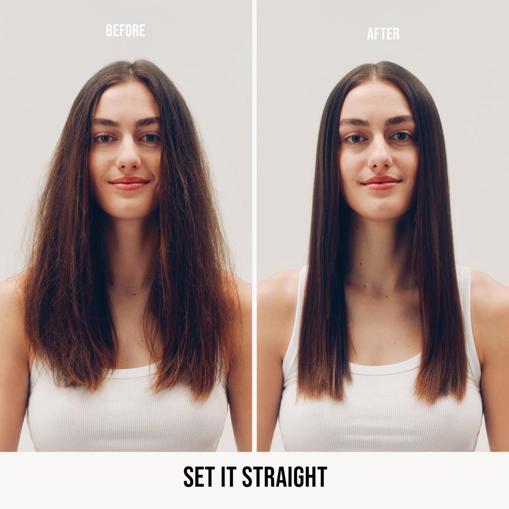 Plancha suave sobre cabello con AG Care para un alisado estable.