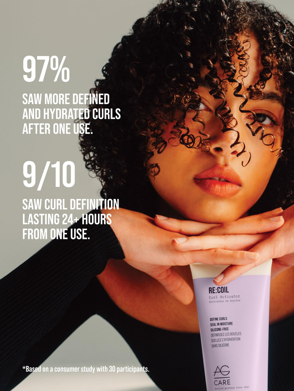 AG Care Re:Coil hair-curl-formation demonstrates bouncy, defined waves.