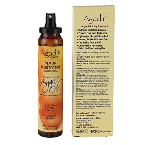 Close-up of Agadir Argan Oil Spray Treatment on shiny hair