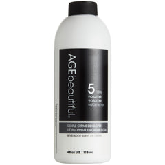 AGE beautiful 5-volume gentle creme developer bottle showing creamy texture for even color coverage