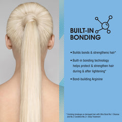 AGE beautiful Bond-Building Arginine Lysine Keratin graphic highlights strengthening ingredients.