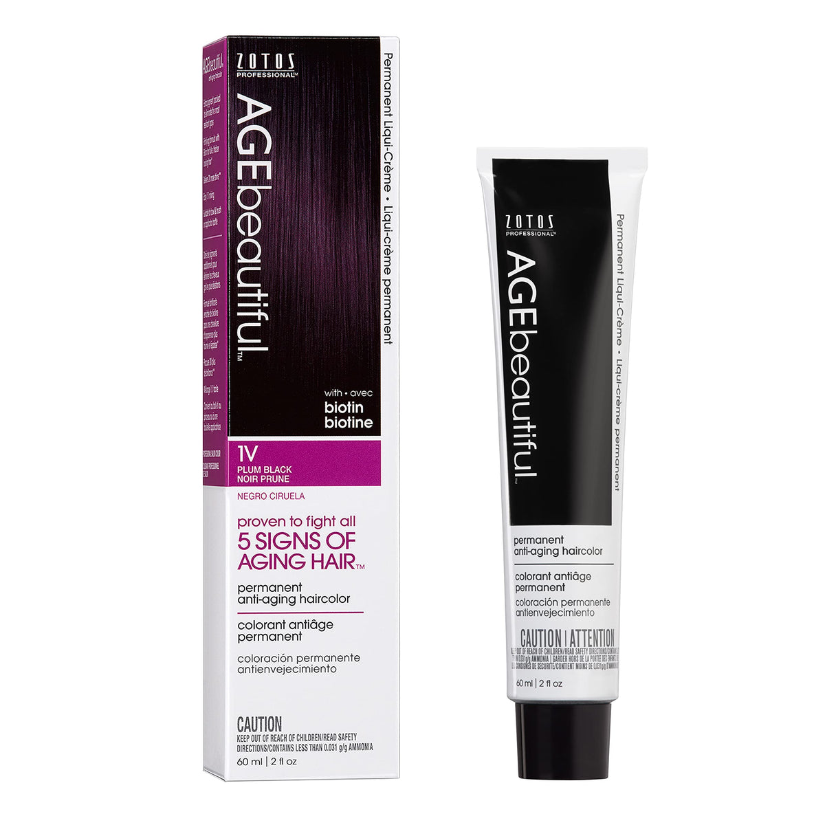 AGE beautiful permanent dye Liqui Creme bottle showing 1V Plum Black shade for rich, lasting color