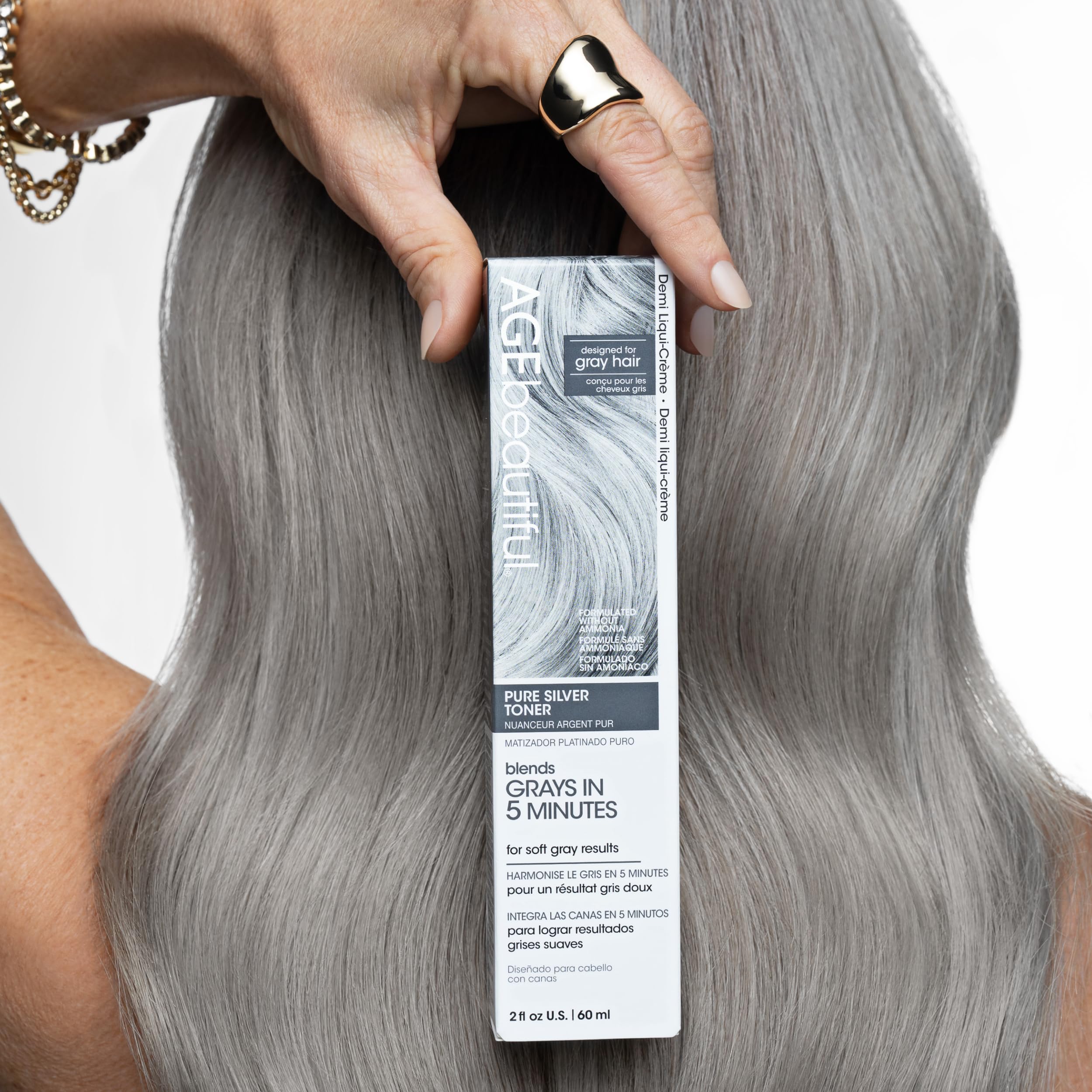 AGE beautiful Pure Silver Demi Liqui-Creme Toner application clip shows quick 5-minute toning.