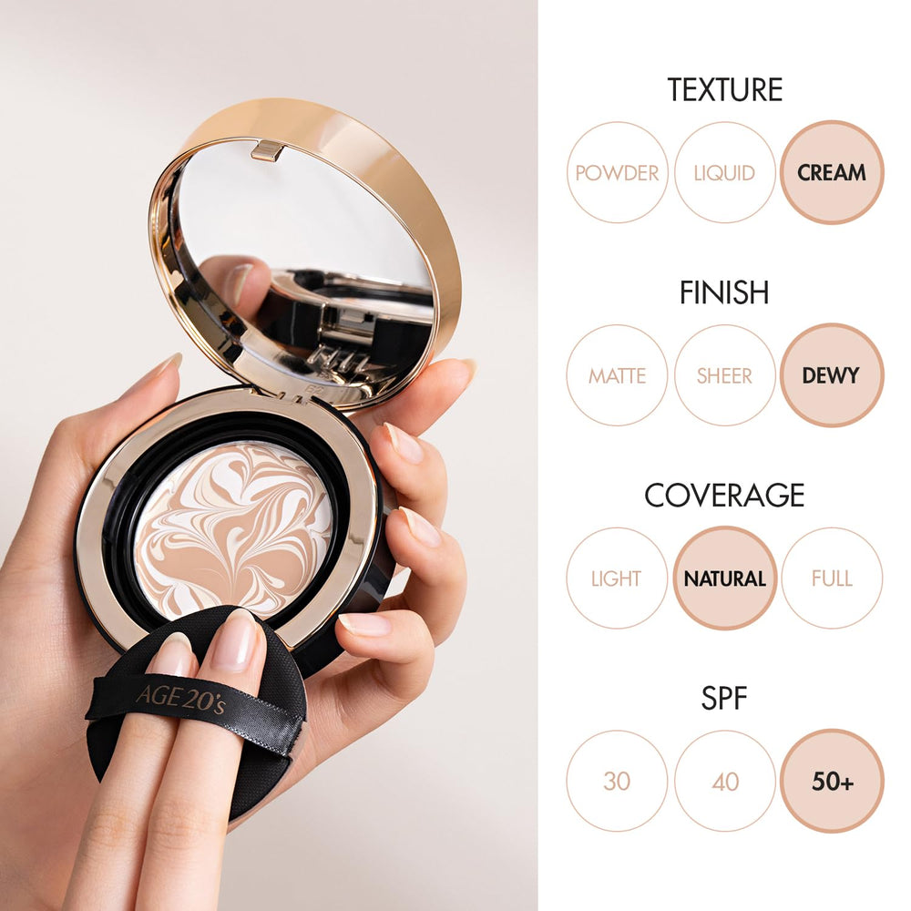 AGE 20's Pact puff applicator enables easy, even application on the face.