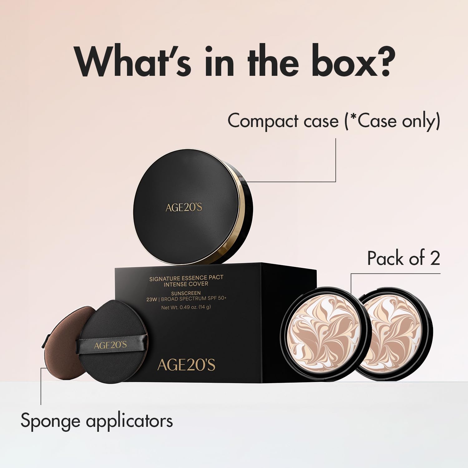 AGE 20's Signature Essence Pact triple latte shade concept blends beige white gold.