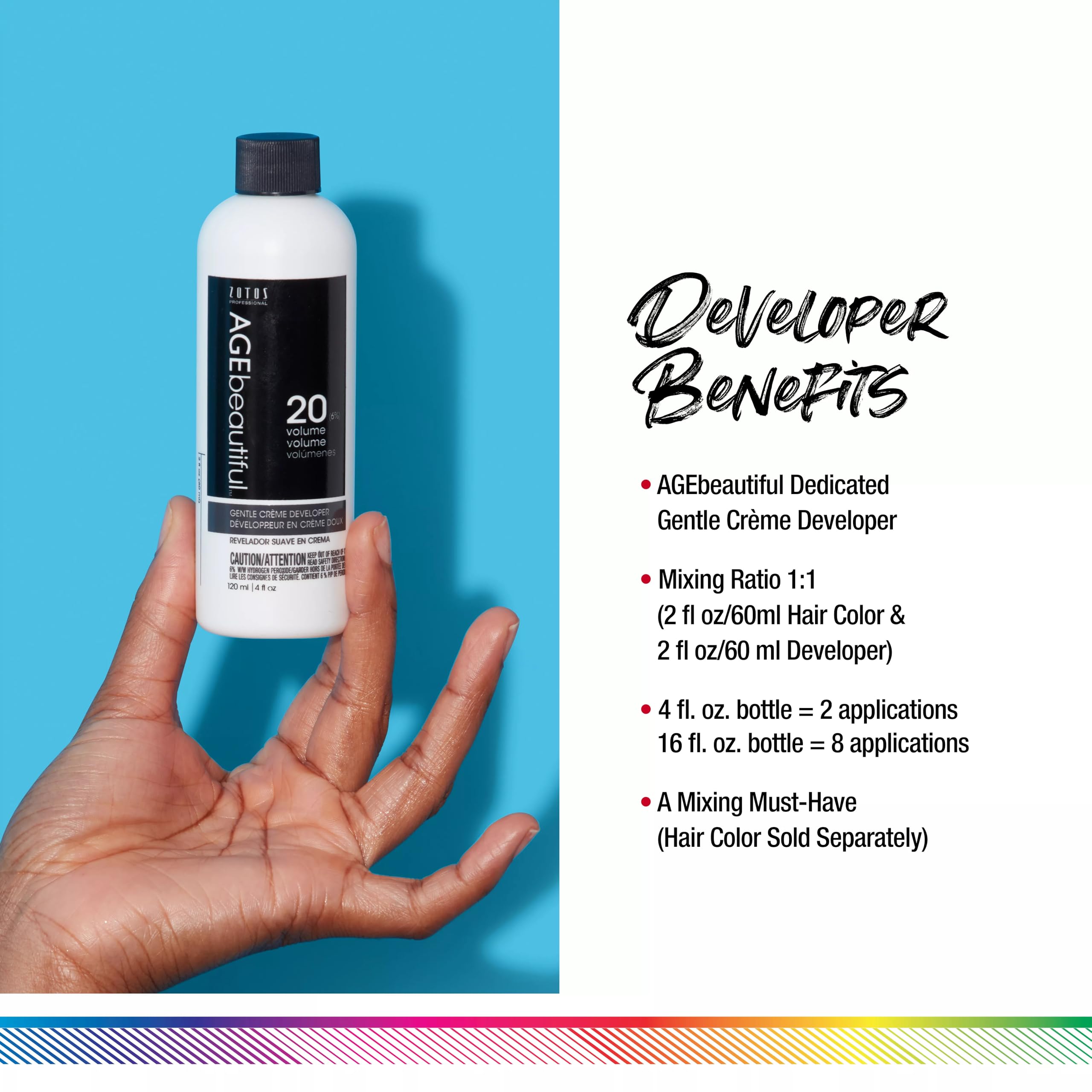 AGEbeautiful 20 Volume Gentle Creme Developer pour stream for even color distribution.